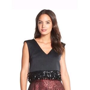 Tracy Reese Black Label Beaded Sequin Satin Evening Party Top Sz Small Cropped